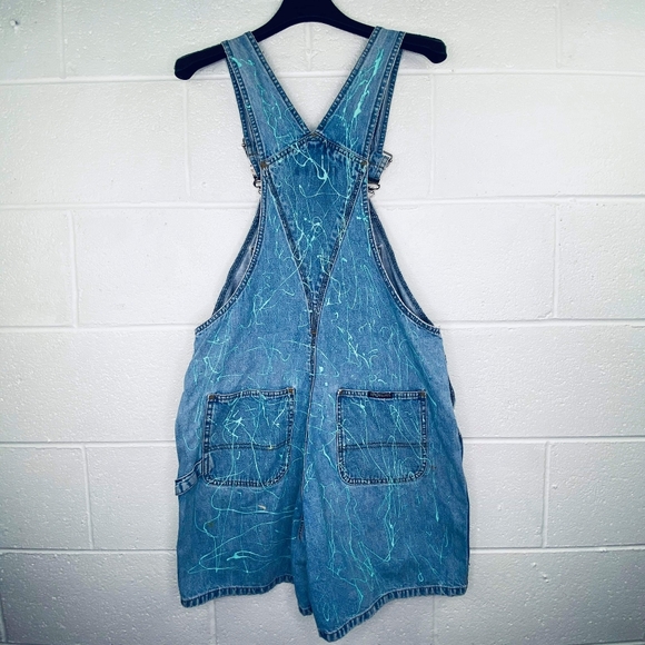 Unionbay Small Short Overalls Shortalls Denim Paint Splatter Custom Upcycled Y2K - Picture 4 of 7